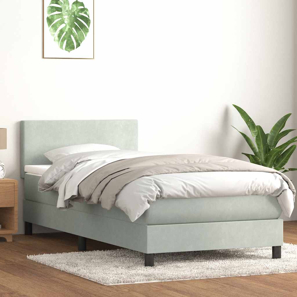 vidaXL Łóżko kontynentalne z materacem i LED, jasnoszary aksamit, 90x210 cm