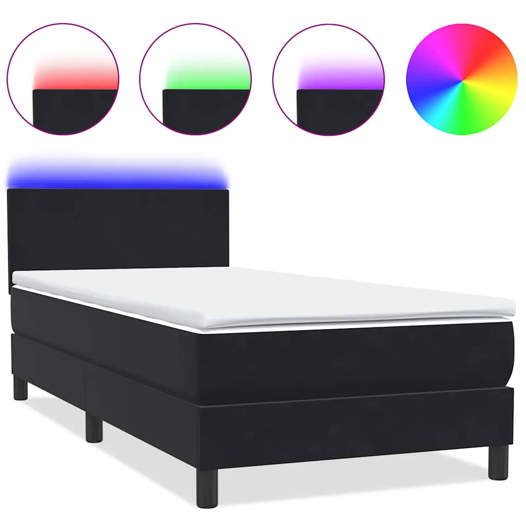vidaXL Łóżko kontynentalne z materacem i LED, czarne, aksamit 90x210 cm