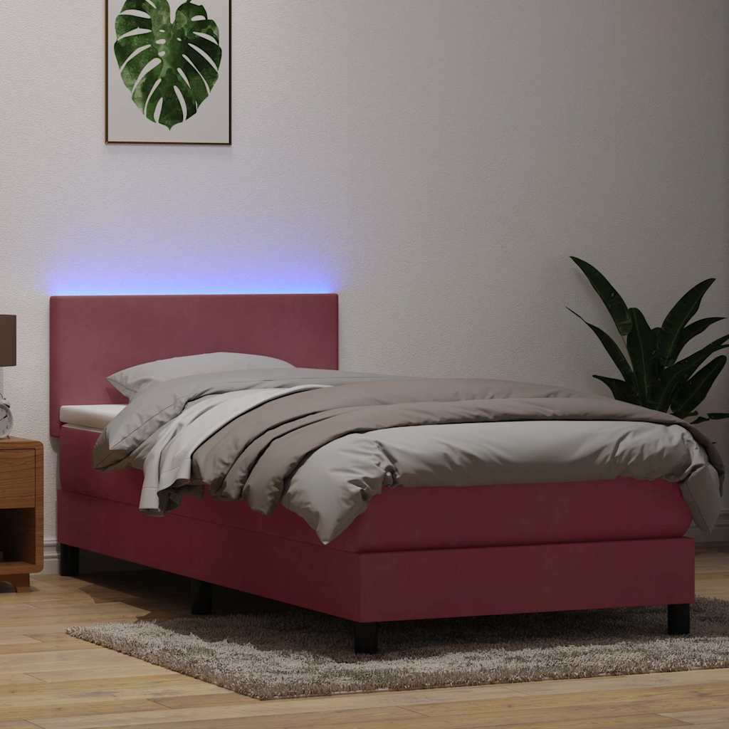 vidaXL Łóżko kontynentalne z materacem i LED, różowe, 90x210 cm