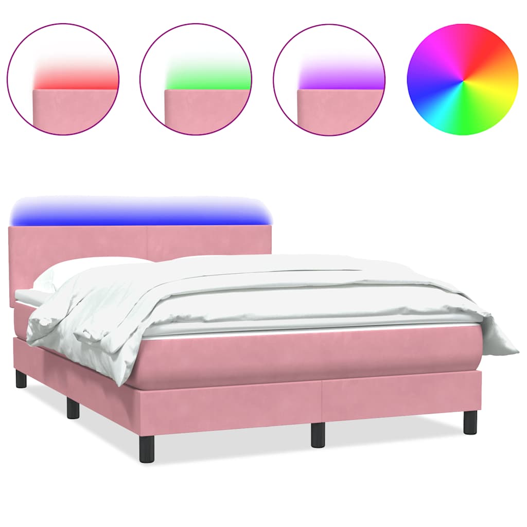 vidaXL Łóżko kontynentalne z materacem i LED, różowe, 140x210 cm, aksamit