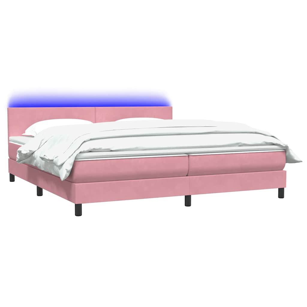 vidaXL Łóżko kontynentalne z materacem i LED, różowe, 180x210 cm, aksamit