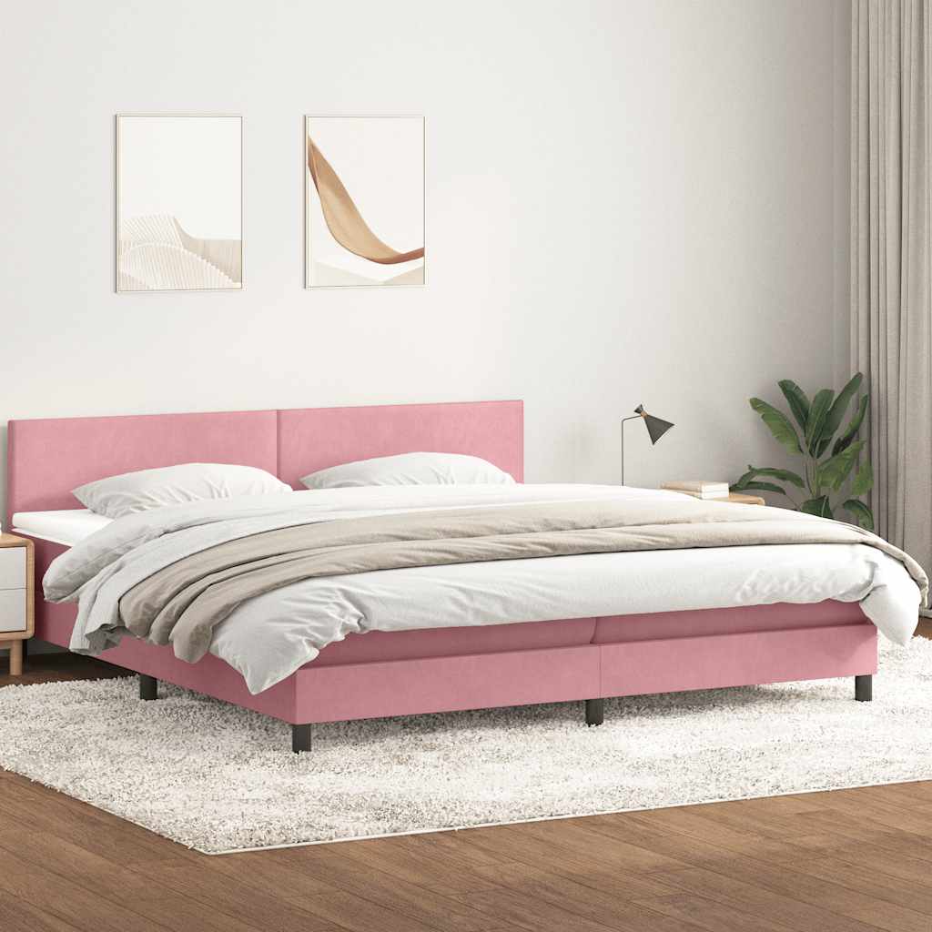 vidaXL Łóżko kontynentalne z materacem i LED, różowe, 180x210 cm, aksamit