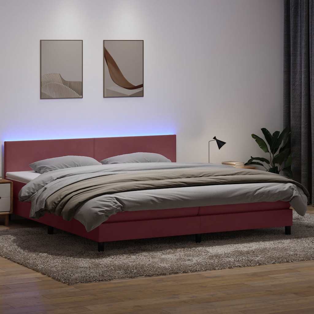 vidaXL Łóżko kontynentalne z materacem i LED, różowe, 180x210 cm, aksamit