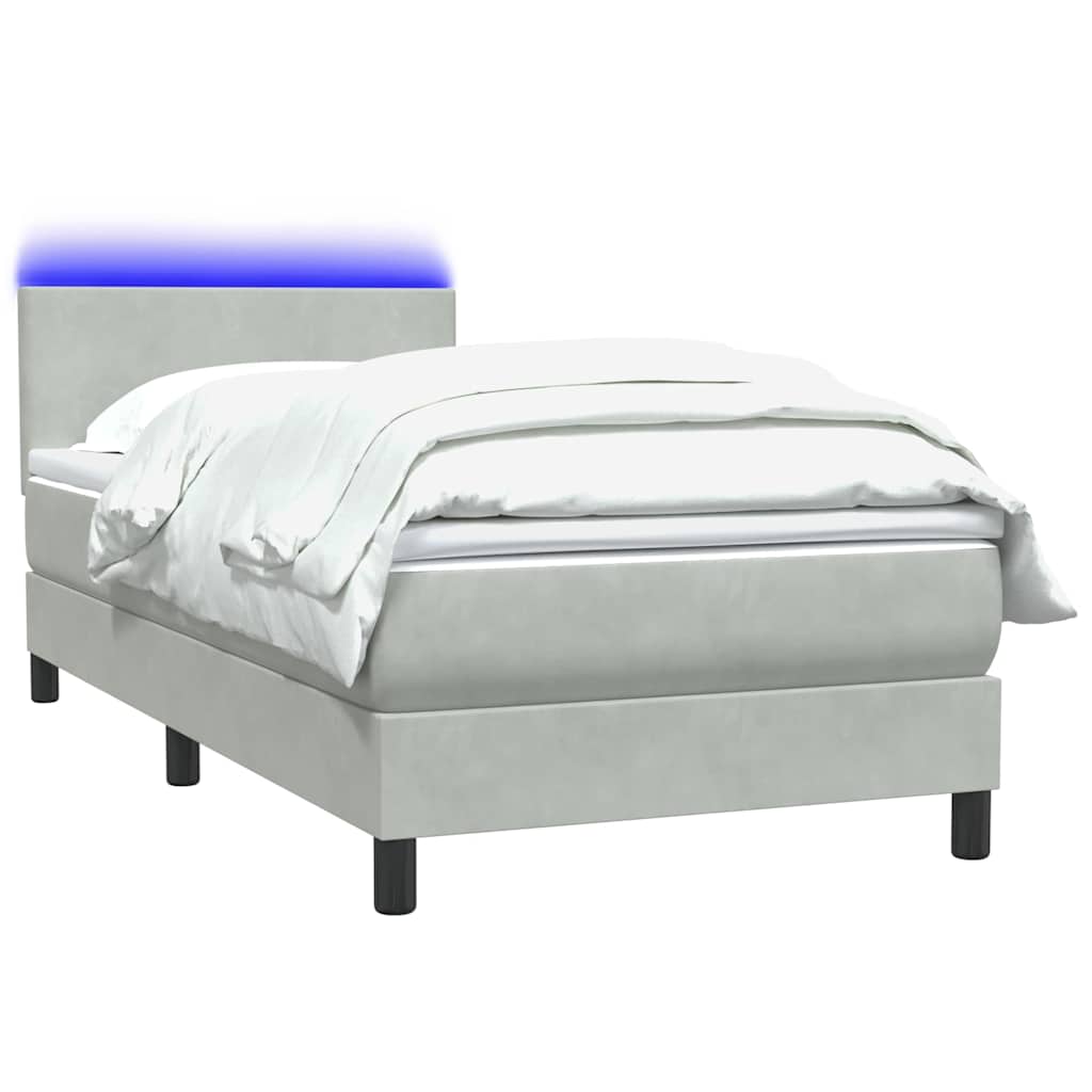 vidaXL Łóżko kontynentalne z materacem i LED, jasnoszare, aksamit, 80x220 cm