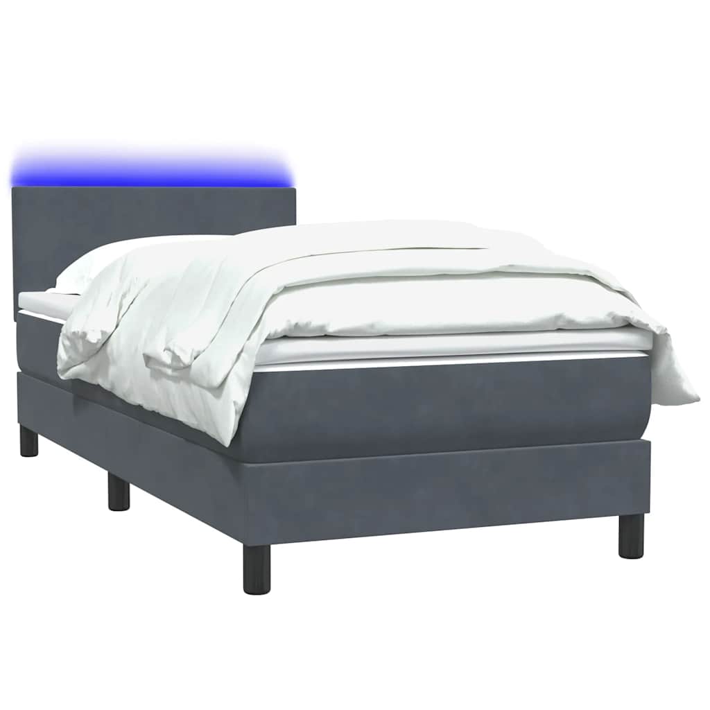 vidaXL Łóżko kontynentalne z materacem i LED, ciemnoszary aksamit, 80x220 cm