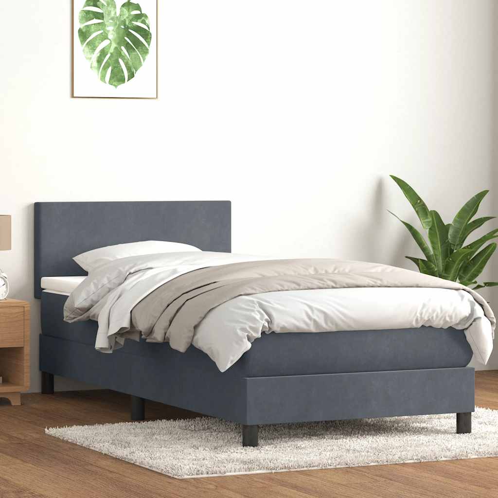 vidaXL Łóżko kontynentalne z materacem i LED, ciemnoszary aksamit, 80x220 cm