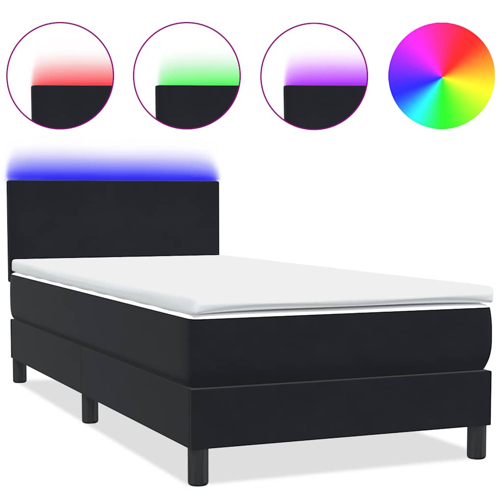 vidaXL Łóżko kontynentalne z materacem i LED, czarne, 80x220 cm