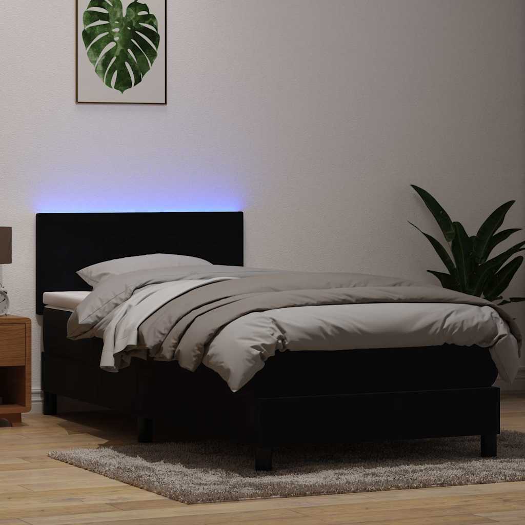 vidaXL Łóżko kontynentalne z materacem i LED, czarne, 80x220 cm