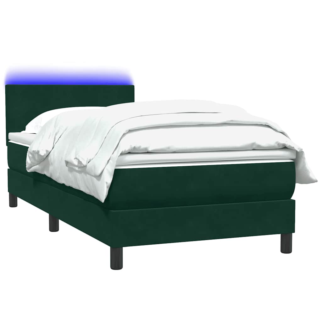vidaXL Łóżko kontynentalne z materacem i LED ciemnozielony aksamit 80x220 cm