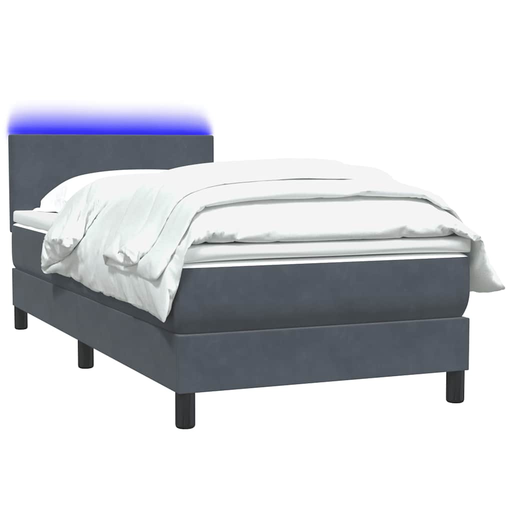 vidaXL Łóżko kontynentalne z materacem i LED, ciemnoszary aksamit, 90x220 cm