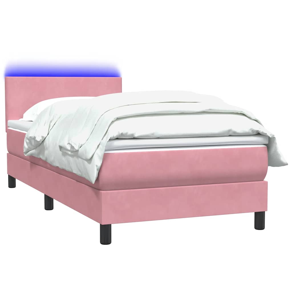 vidaXL Łóżko kontynentalne z materacem i LED, różowe, 90x220 cm
