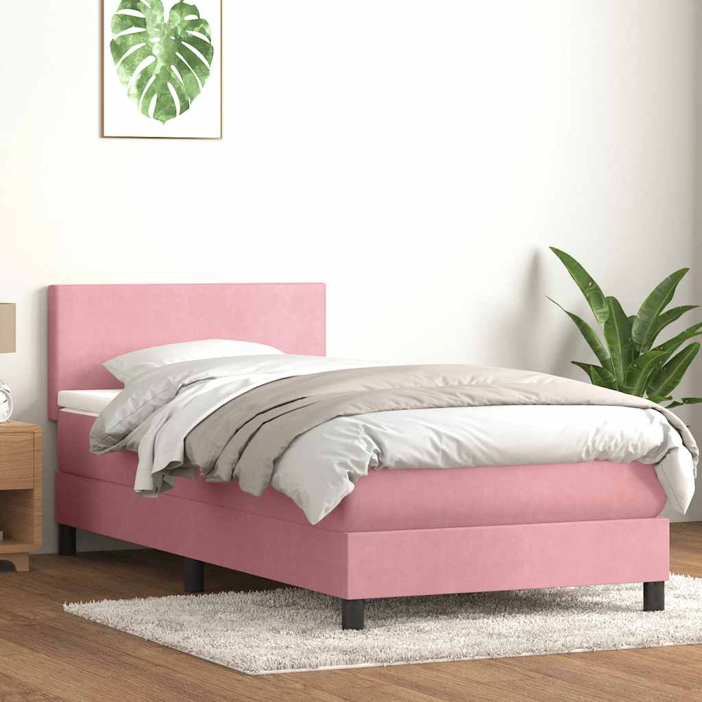 vidaXL Łóżko kontynentalne z materacem i LED, różowe, 90x220 cm