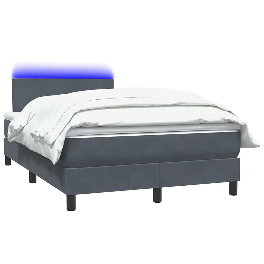 vidaXL Łóżko kontynentalne z materacem i LED, ciemnoszary aksamit, 120x220cm