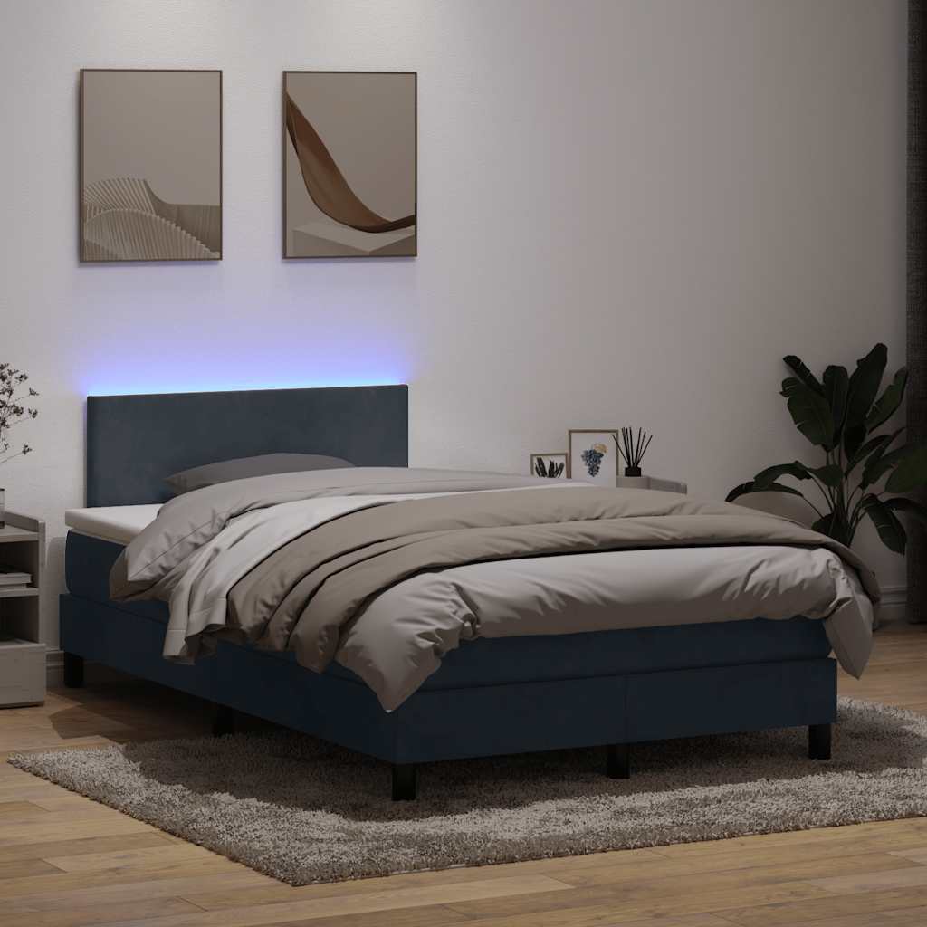 vidaXL Łóżko kontynentalne z materacem i LED, ciemnoszary aksamit, 120x220cm