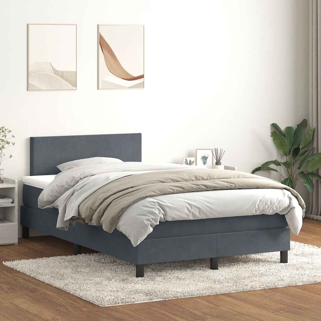 vidaXL Łóżko kontynentalne z materacem i LED, ciemnoszary aksamit, 120x220cm