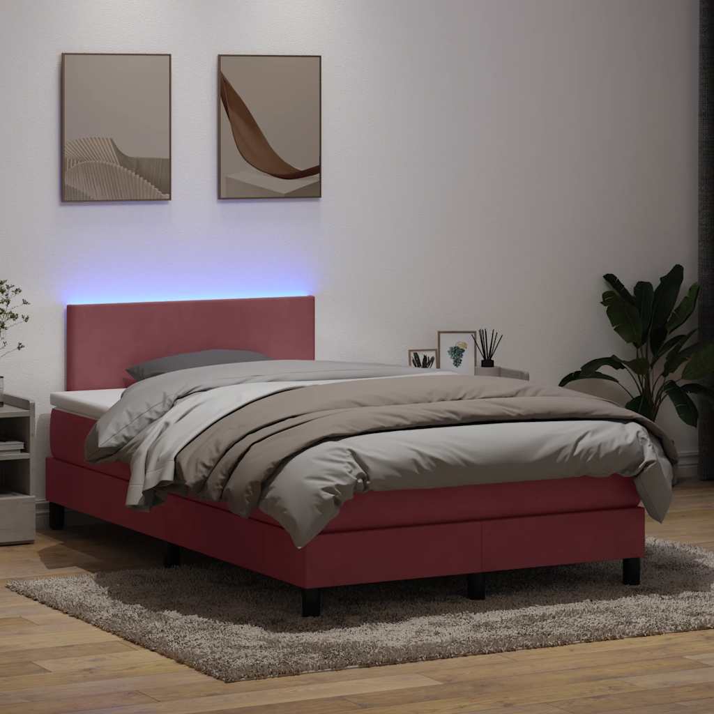 vidaXL Łóżko kontynentalne z materacem i LED, różowe, 120x220 cm, aksamit