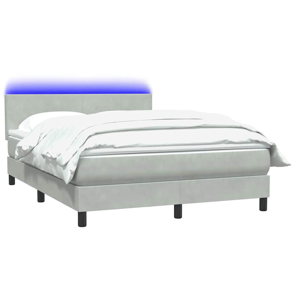 vidaXL Łóżko kontynentalne z materacem i LED, jasnoszare, 160x220cm, aksamit