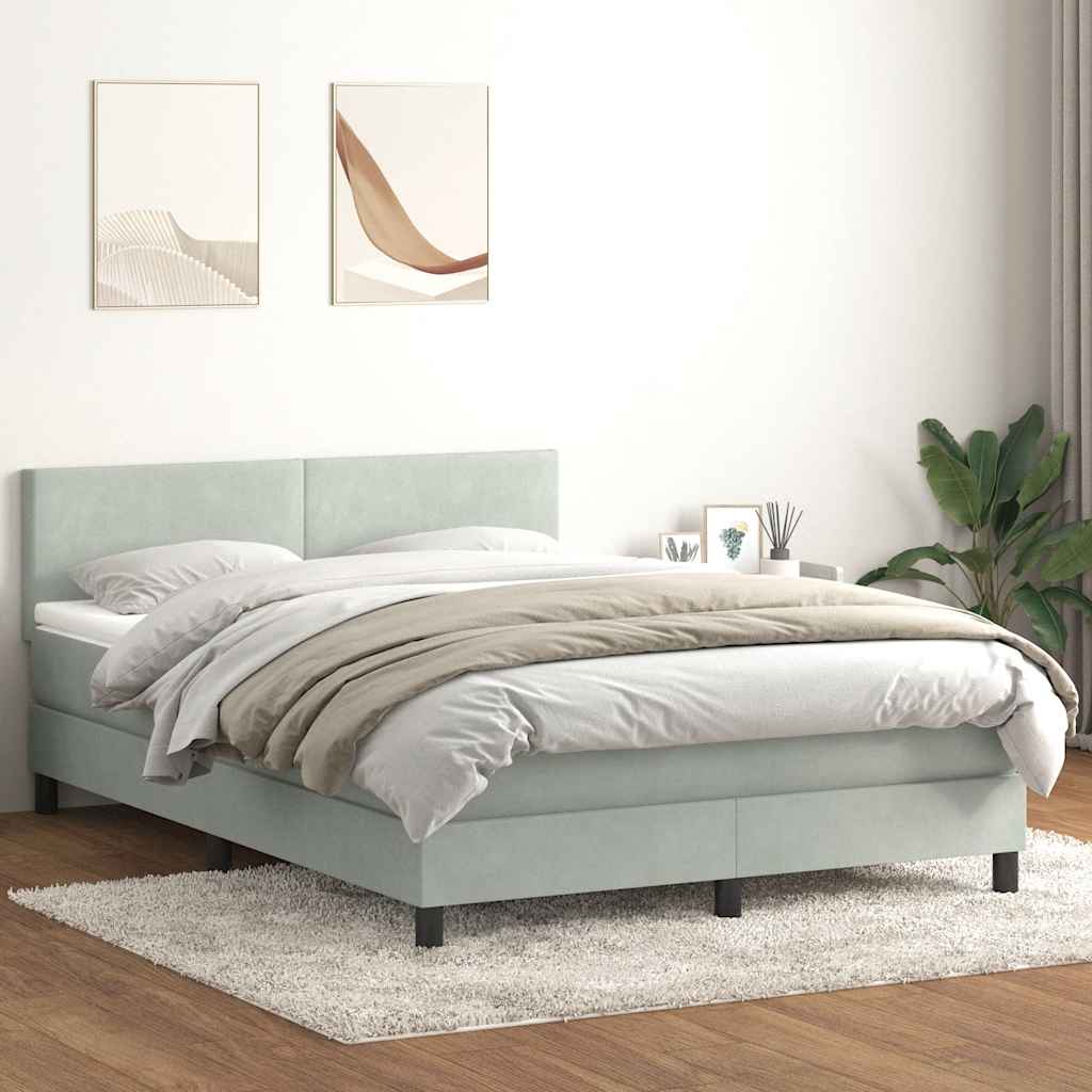 vidaXL Łóżko kontynentalne z materacem i LED, jasnoszare, 160x220cm, aksamit