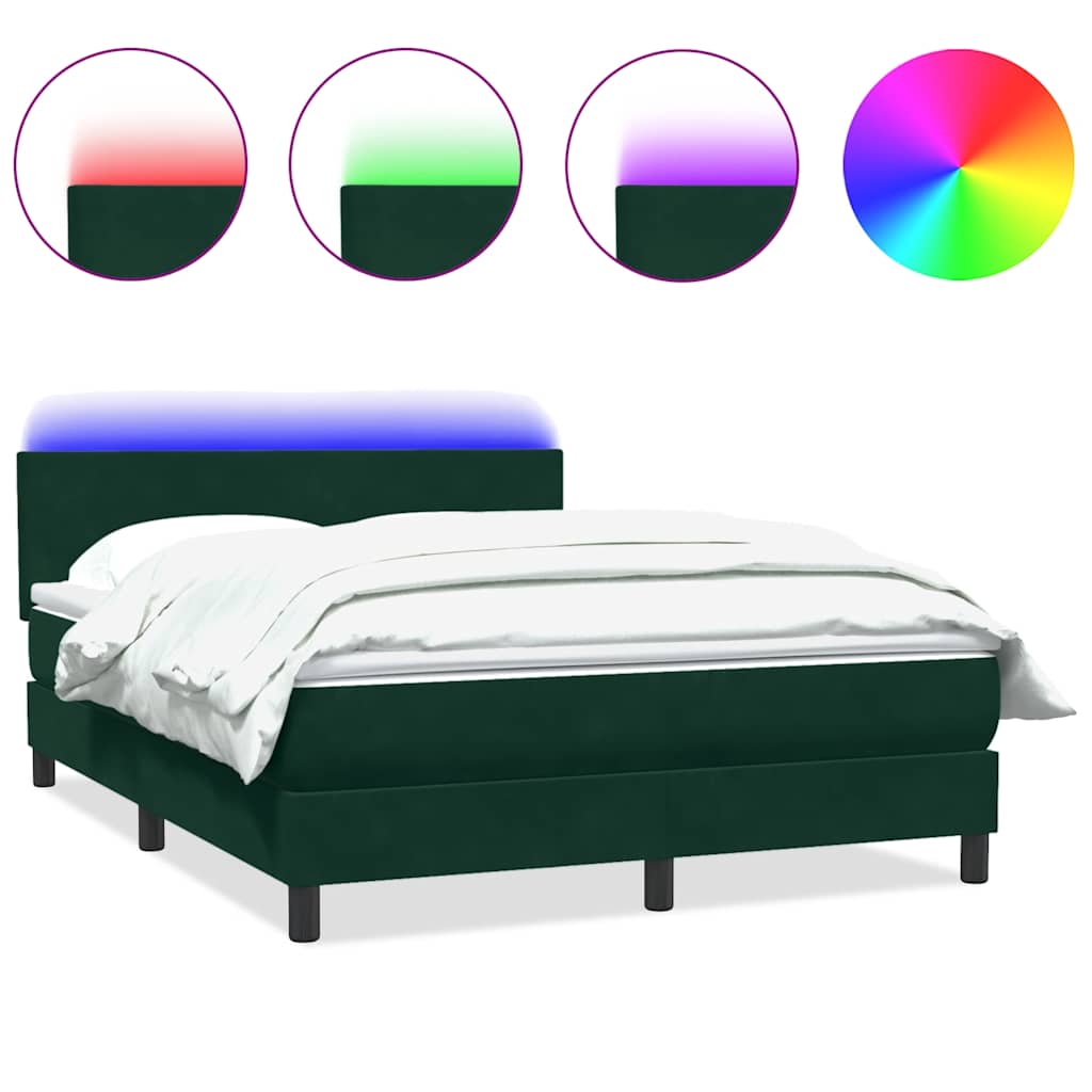 vidaXL Łóżko kontynentalne z materacem i LED, ciemnozielone, 160x220 cm