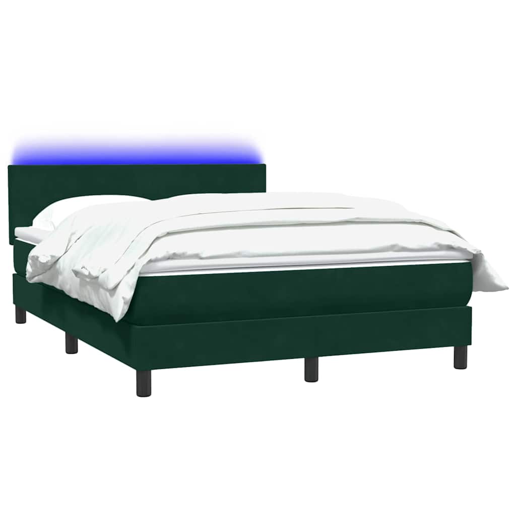 vidaXL Łóżko kontynentalne z materacem i LED, ciemnozielone, 160x220 cm
