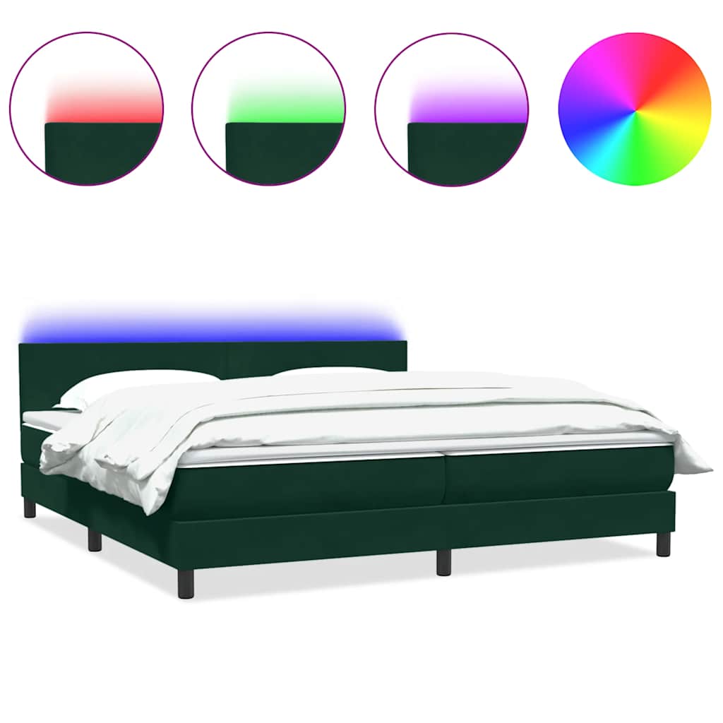 vidaXL Łóżko kontynentalne z materacem i LED Ciemnozielone 180x220 cm
