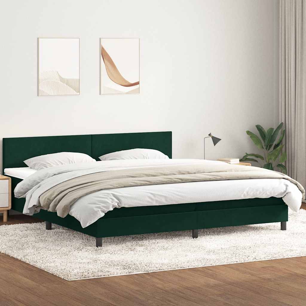 vidaXL Łóżko kontynentalne z materacem i LED Ciemnozielone 180x220 cm