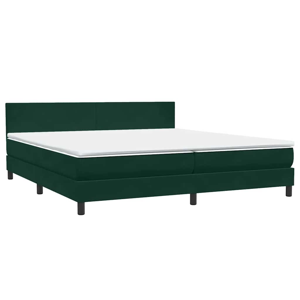 vidaXL Łóżko kontynentalne z materacem i LED Ciemnozielone 180x220 cm