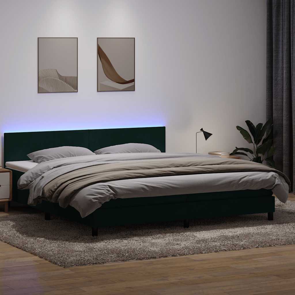 vidaXL Łóżko kontynentalne z materacem i LED Ciemnozielone 180x220 cm