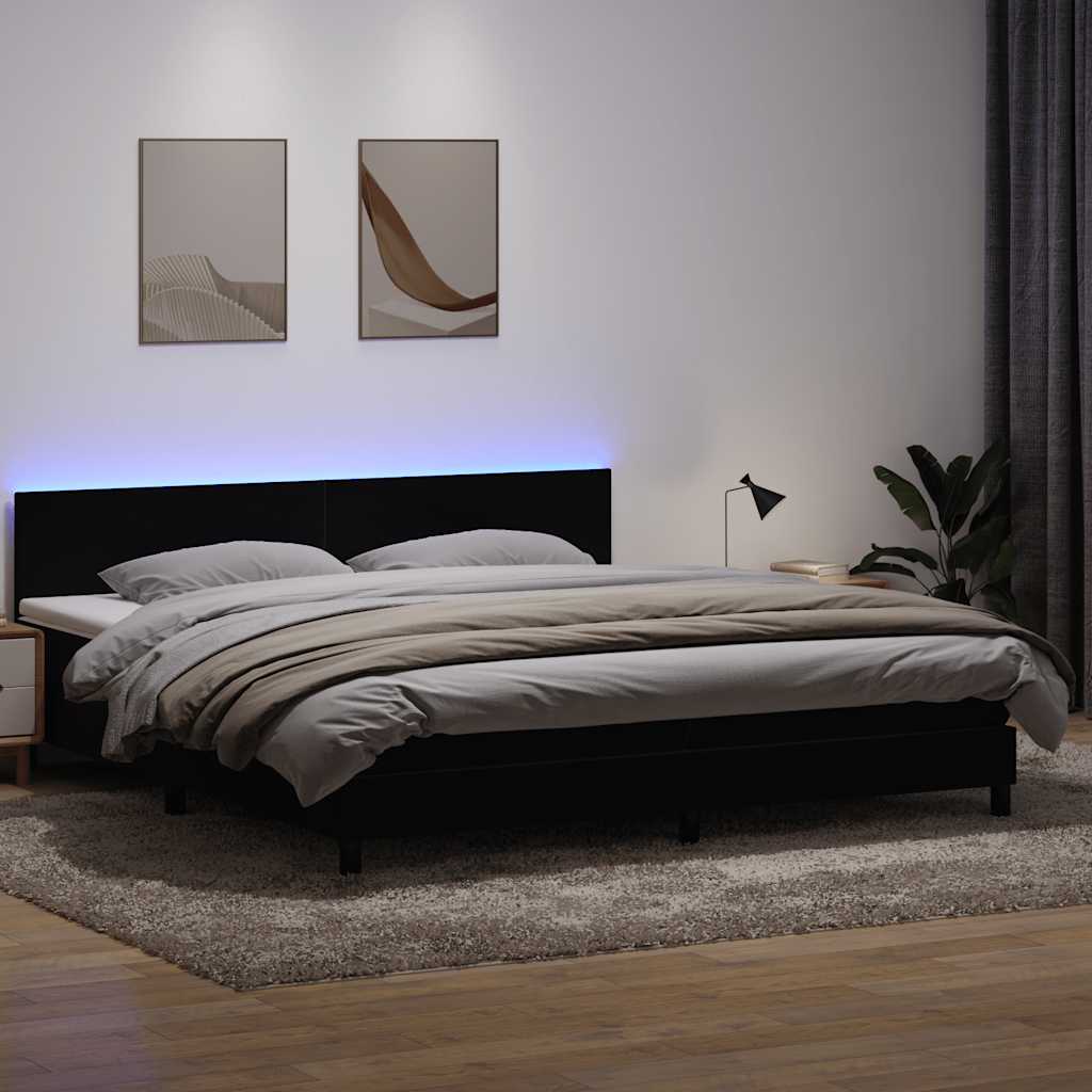 vidaXL Łóżko kontynentalne z materacem i LED Czarny 200x220 cm Aksamit