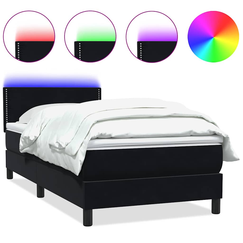 vidaXL Łóżko kontynentalne z materacem i LED, czarne, aksamit 90x210 cm