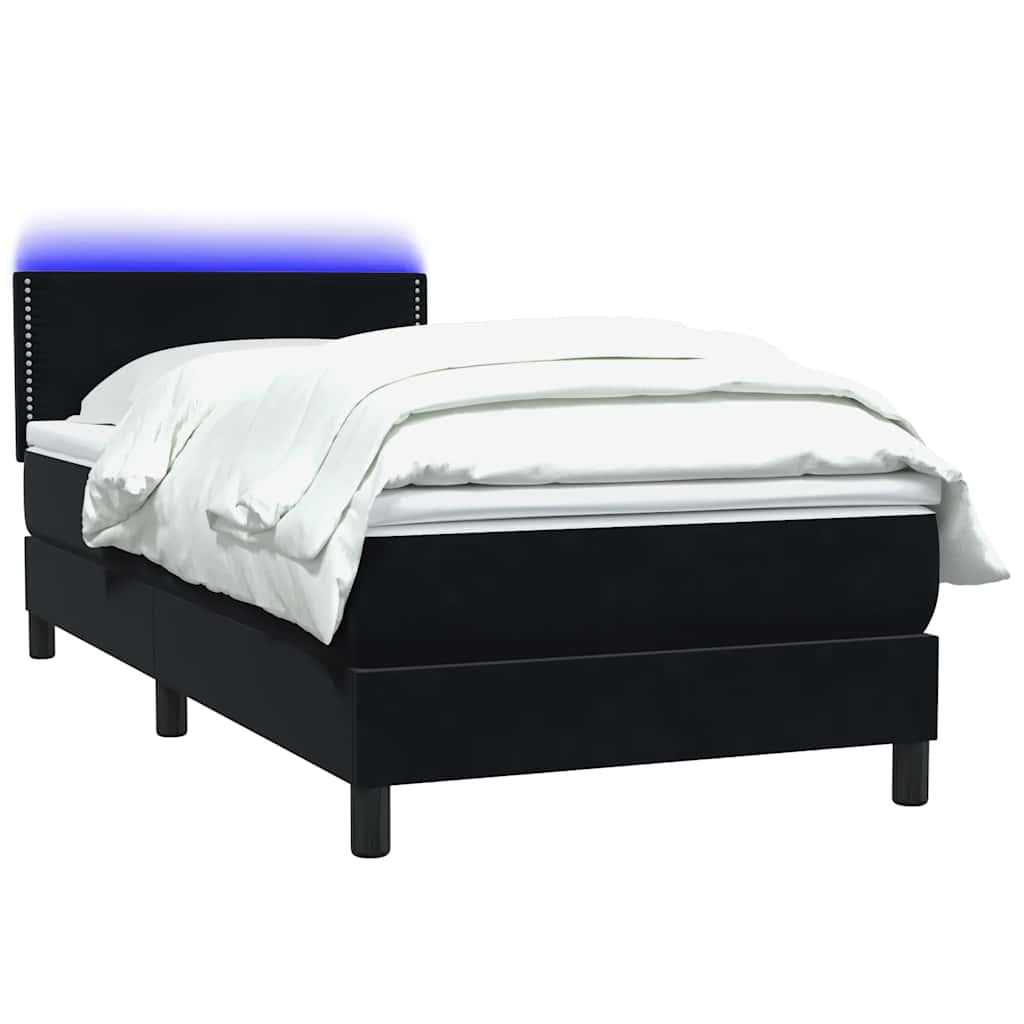 vidaXL Łóżko kontynentalne z materacem i LED, czarne, aksamit 90x210 cm