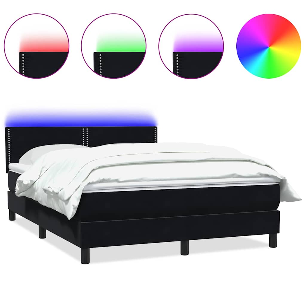 vidaXL Łóżko kontynentalne z materacem i LED, czarne, 160x210 cm, aksamit