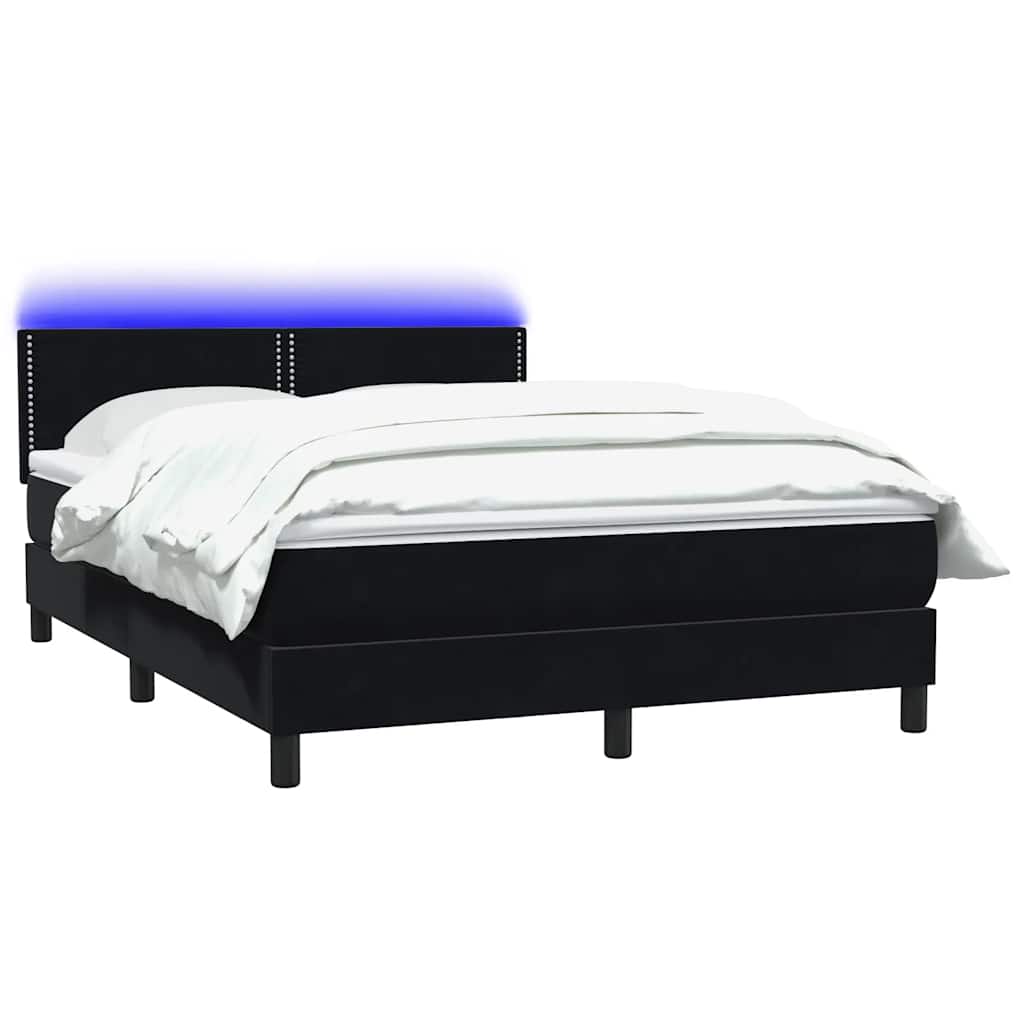 vidaXL Łóżko kontynentalne z materacem i LED, czarne, 160x210 cm, aksamit