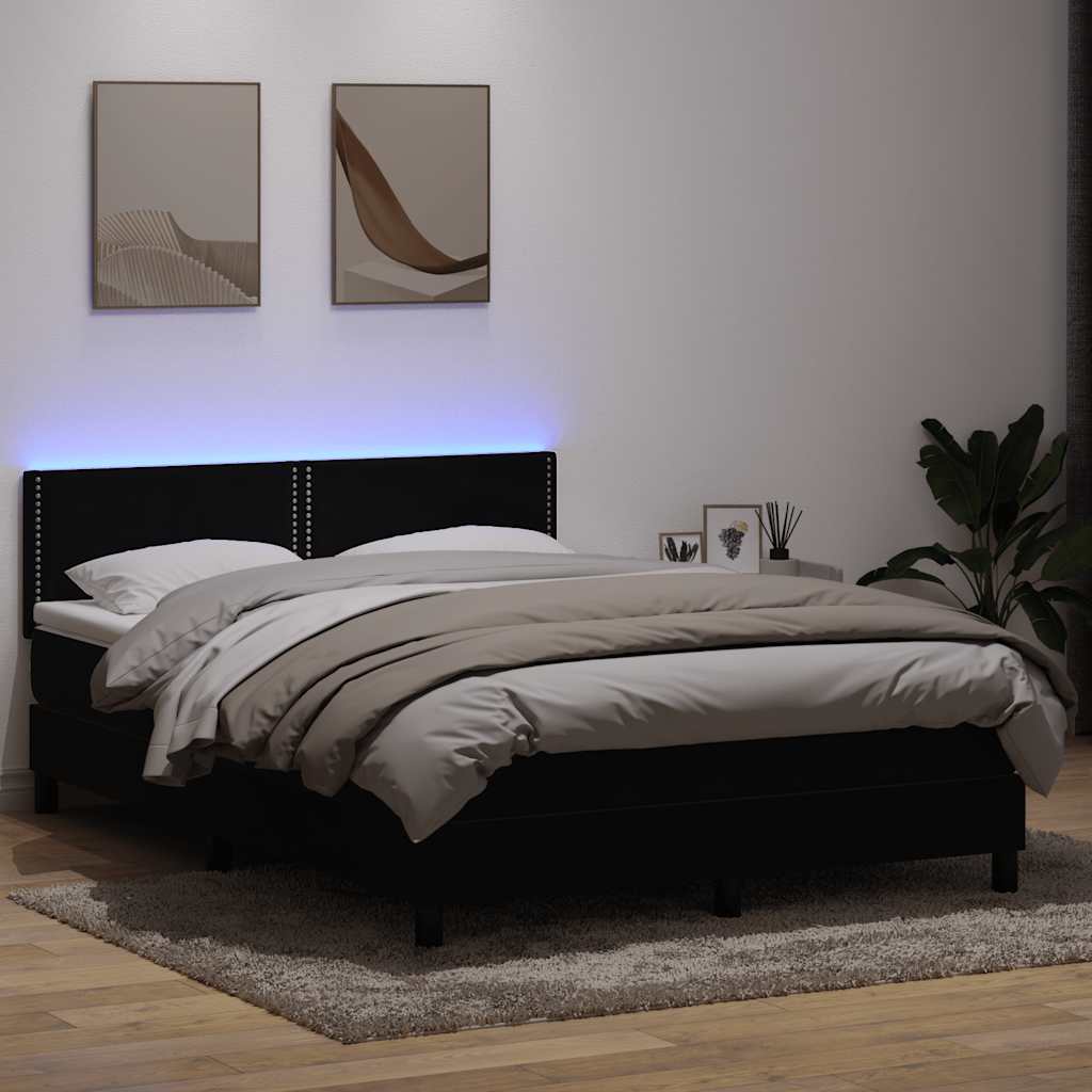 vidaXL Łóżko kontynentalne z materacem i LED, czarne, 160x210 cm, aksamit