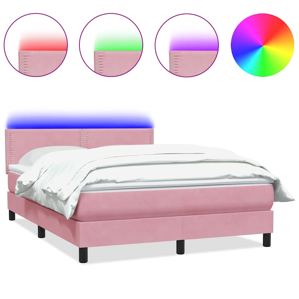 vidaXL Łóżko kontynentalne z materacem i LED, różowe, 160x210 cm, aksamit