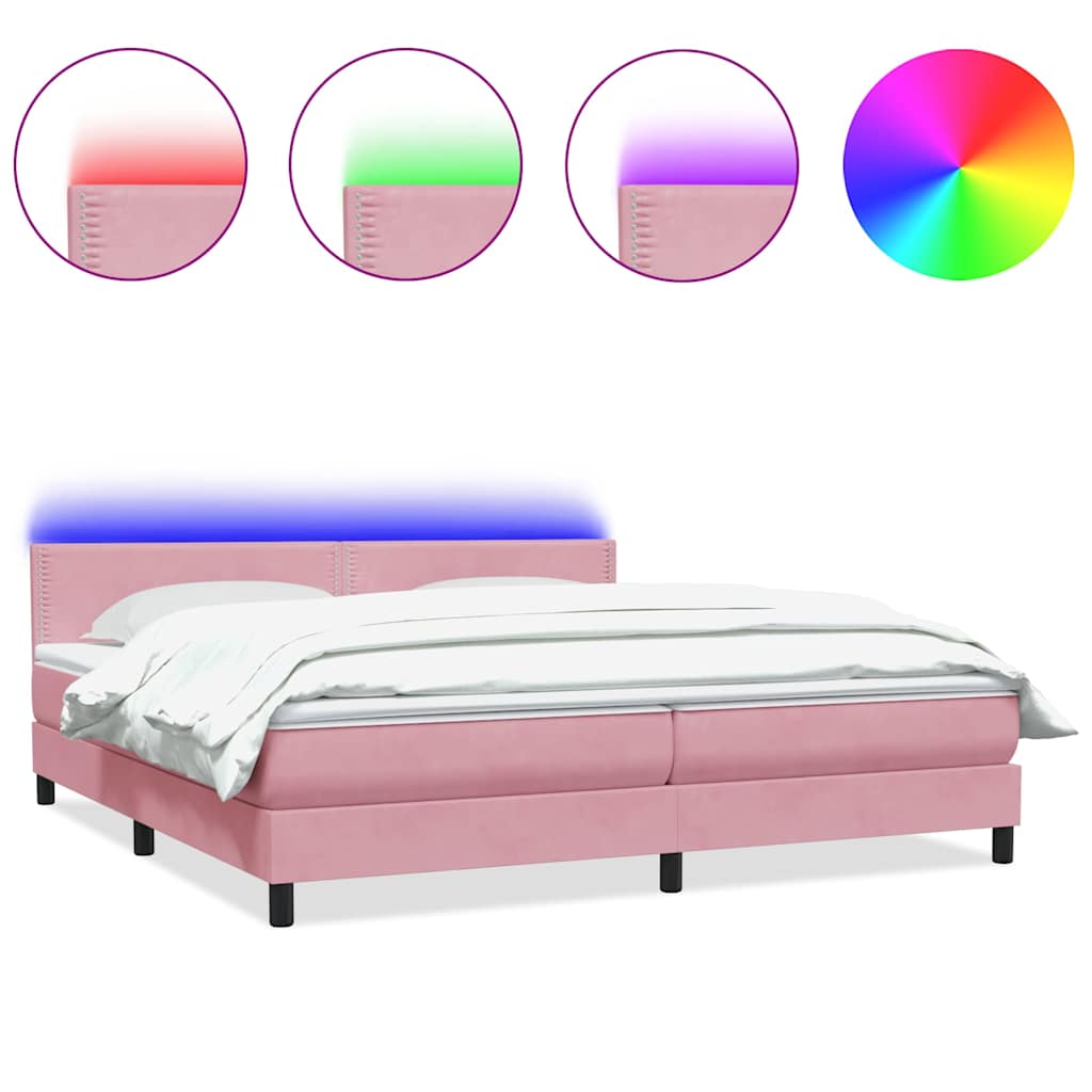 vidaXL Łóżko kontynentalne z materacem i LED, różowe, 180x210 cm, aksamit