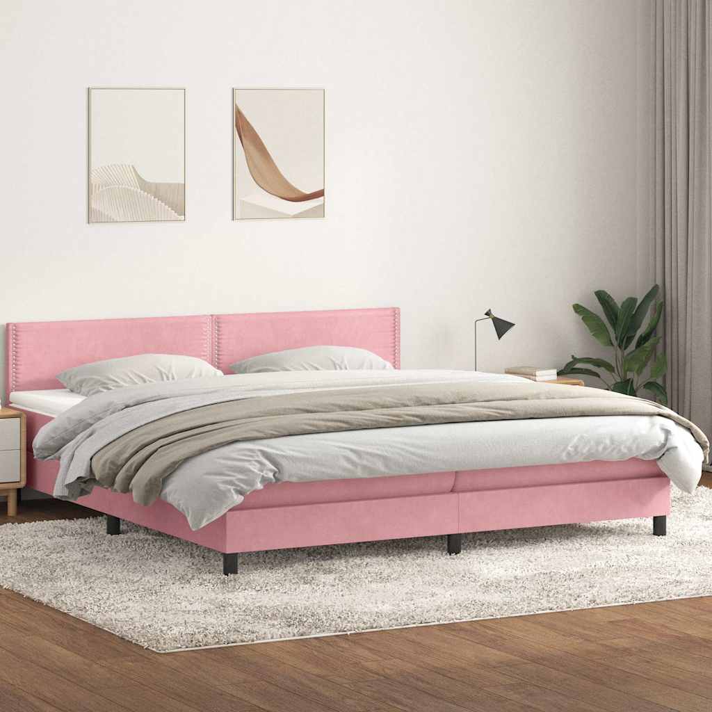vidaXL Łóżko kontynentalne z materacem i LED, różowe, 180x210 cm, aksamit