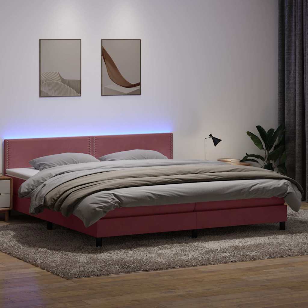 vidaXL Łóżko kontynentalne z materacem i LED, różowe, 180x210 cm, aksamit