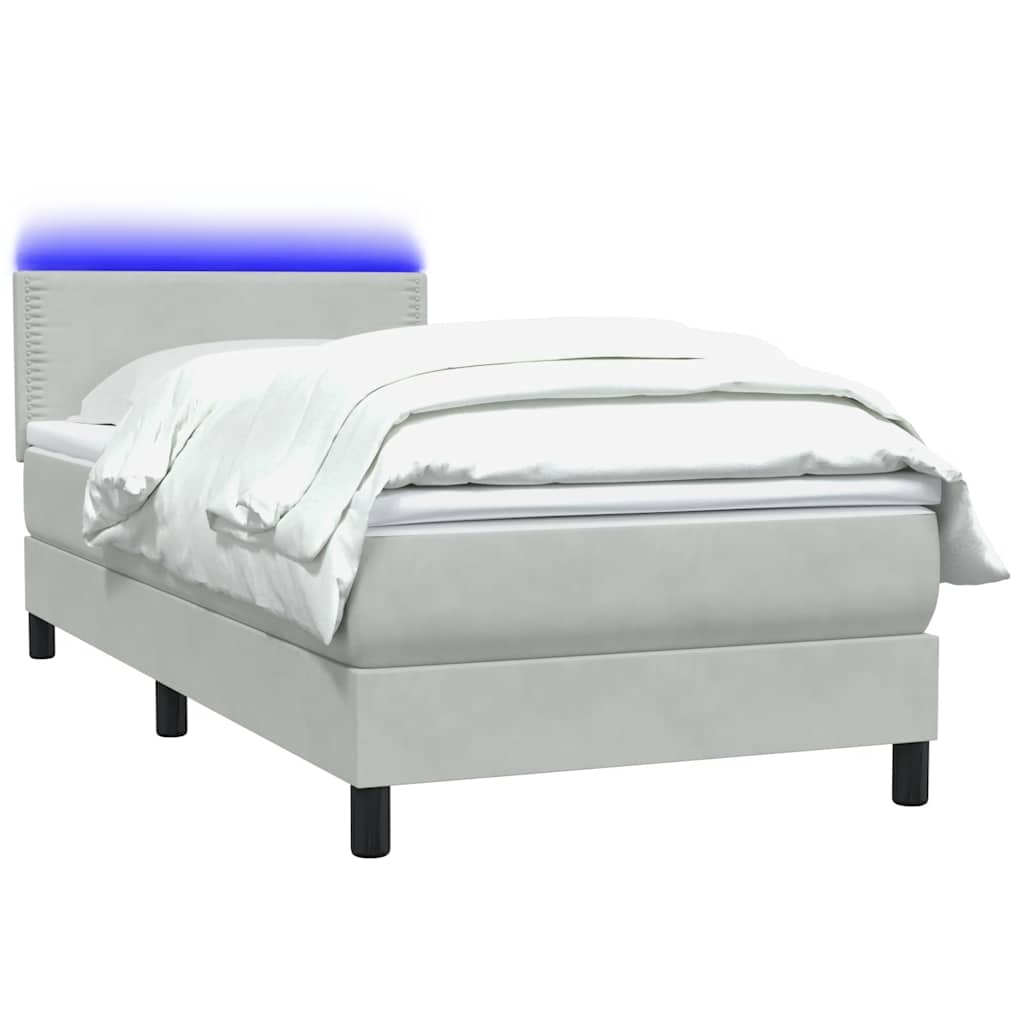 vidaXL Łóżko kontynentalne z materacem i LED, jasnoszare, aksamit, 80x220 cm