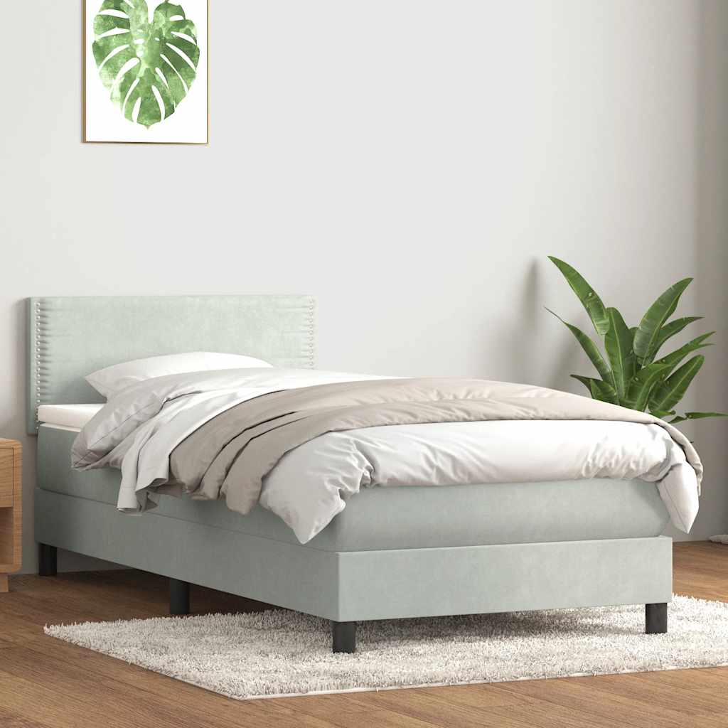 vidaXL Łóżko kontynentalne z materacem i LED, jasnoszare, aksamit, 80x220 cm