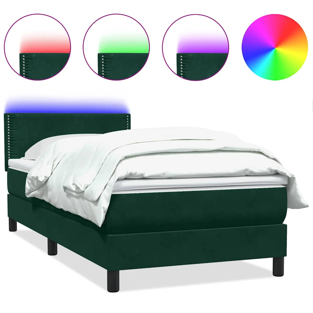 vidaXL Łóżko kontynentalne z materacem i LED ciemnozielony aksamit 80x220 cm