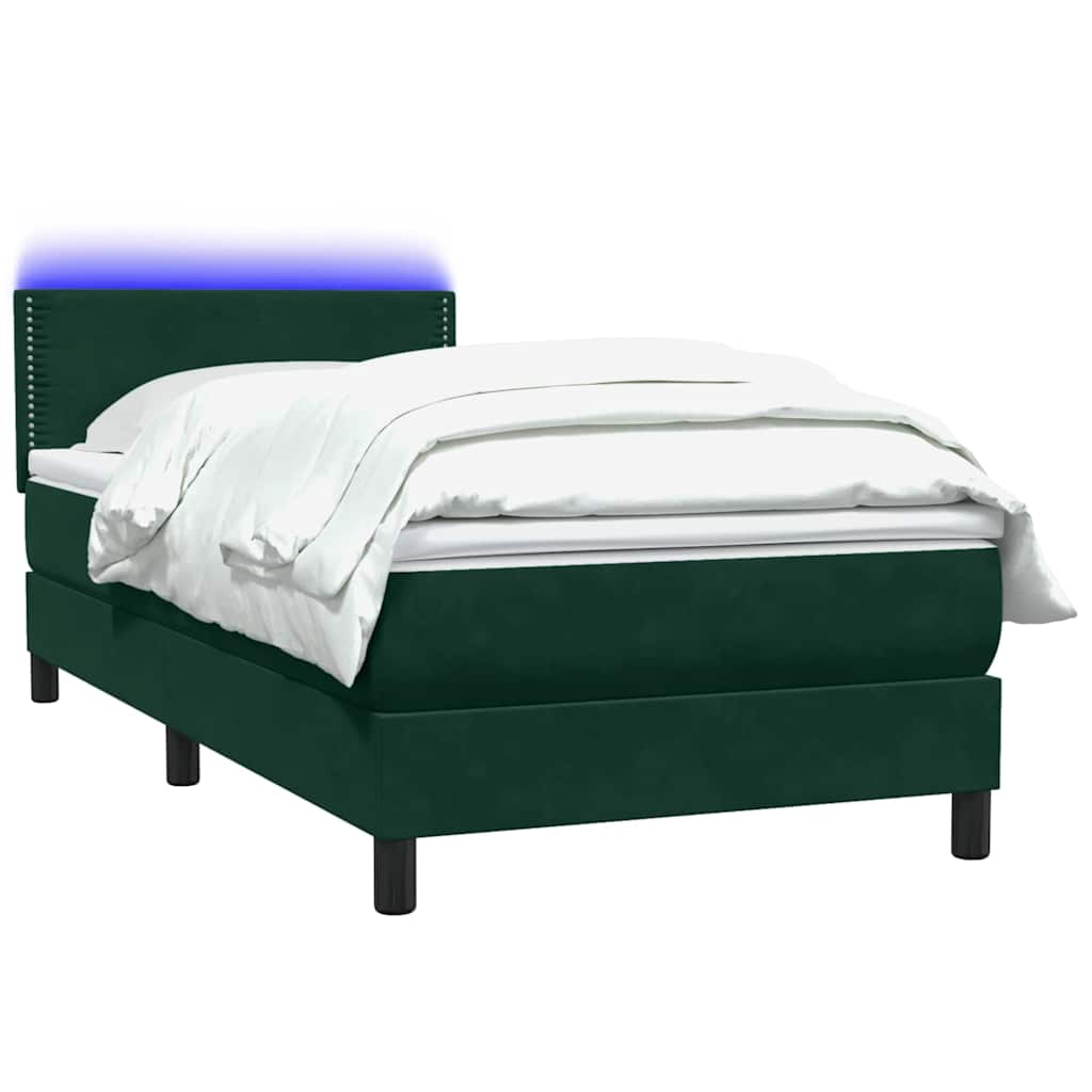 vidaXL Łóżko kontynentalne z materacem i LED ciemnozielony aksamit 80x220 cm