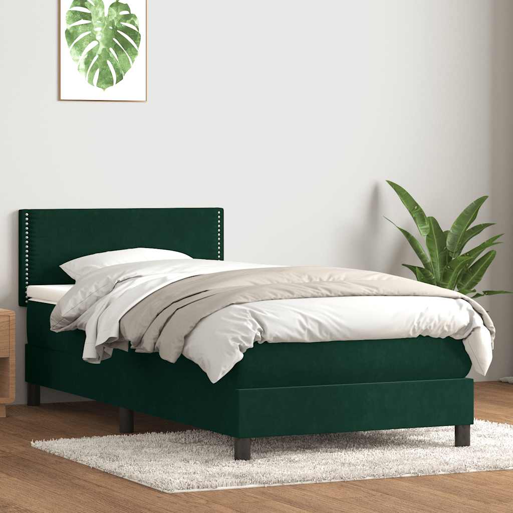 vidaXL Łóżko kontynentalne z materacem i LED ciemnozielony aksamit 80x220 cm