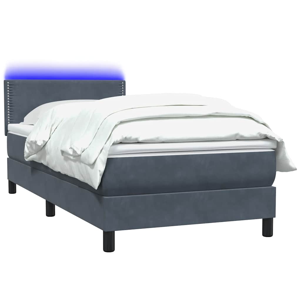 vidaXL Łóżko kontynentalne z materacem i LED, ciemnoszary aksamit, 90x220 cm