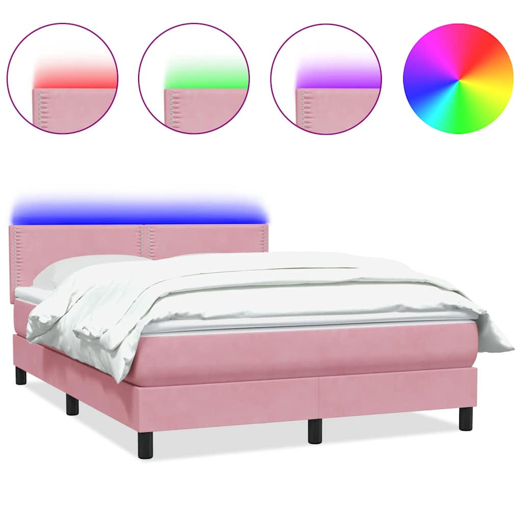 vidaXL Łóżko kontynentalne z materacem i LED, różowe, 160x220 cm, aksamit