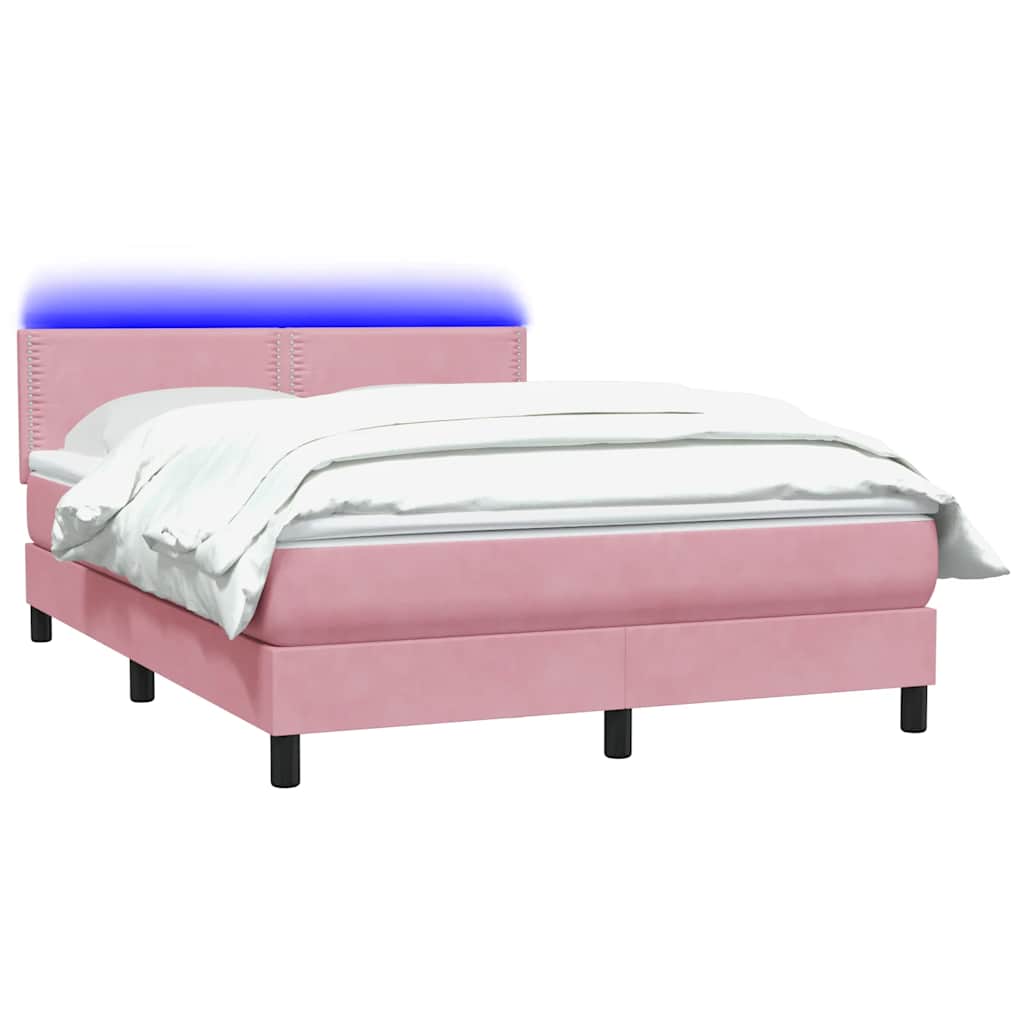 vidaXL Łóżko kontynentalne z materacem i LED, różowe, 160x220 cm, aksamit