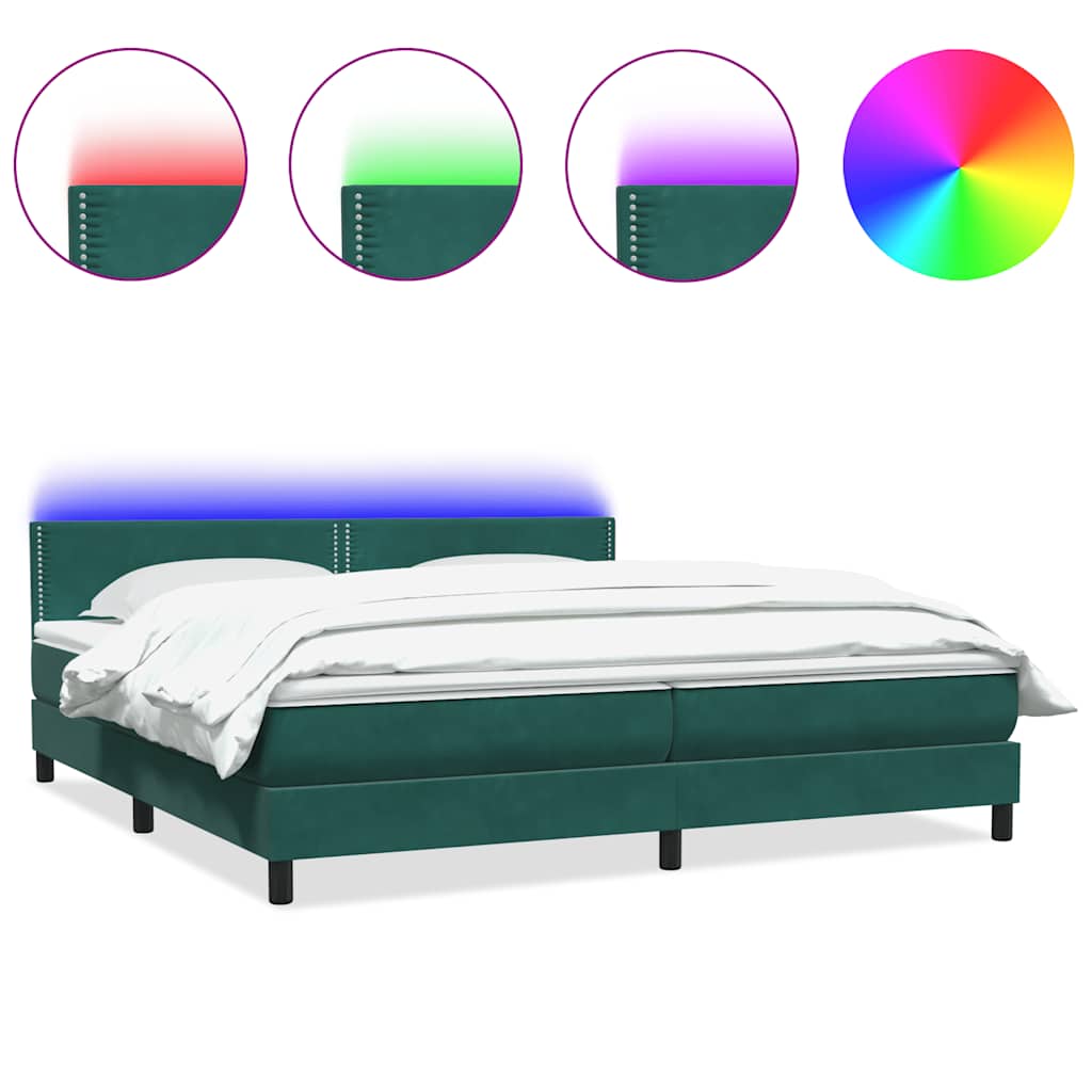 vidaXL Łóżko kontynentalne z materacem i LED Ciemnozielone 180x220 cm