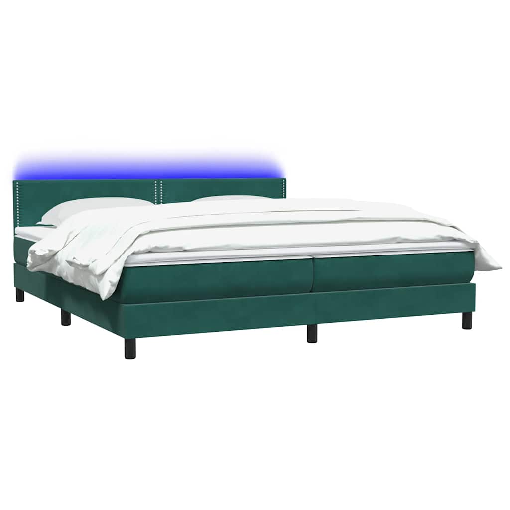 vidaXL Łóżko kontynentalne z materacem i LED Ciemnozielone 180x220 cm