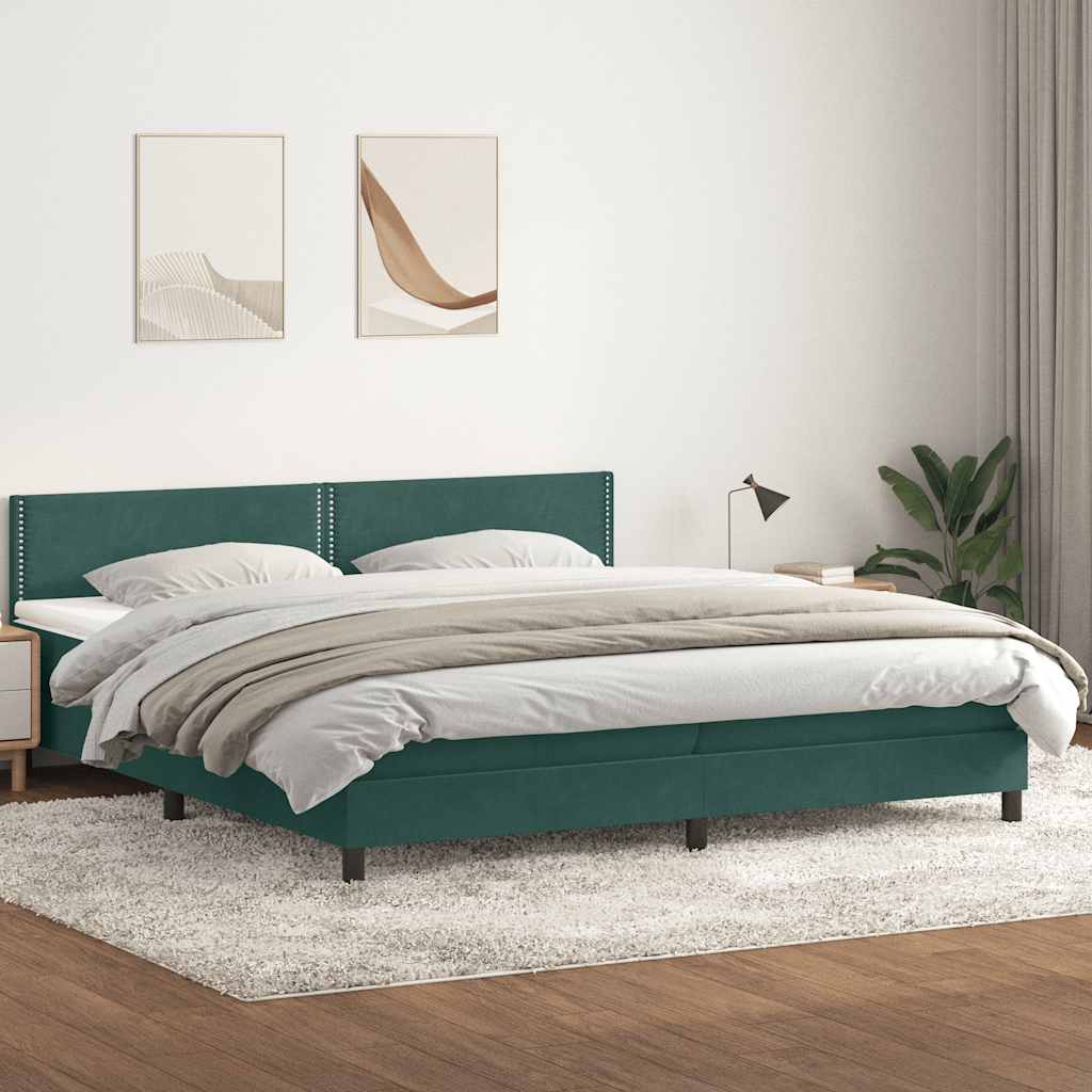 vidaXL Łóżko kontynentalne z materacem i LED Ciemnozielone 180x220 cm