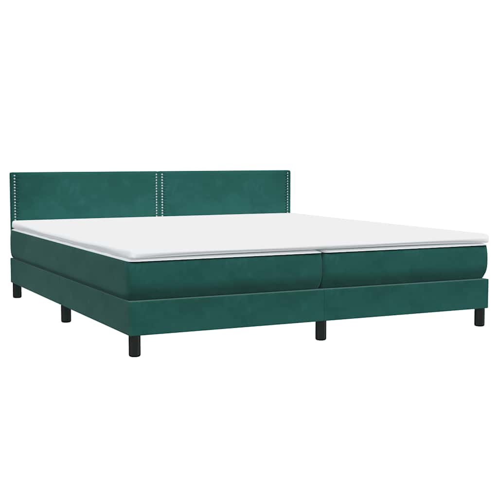 vidaXL Łóżko kontynentalne z materacem i LED Ciemnozielone 180x220 cm